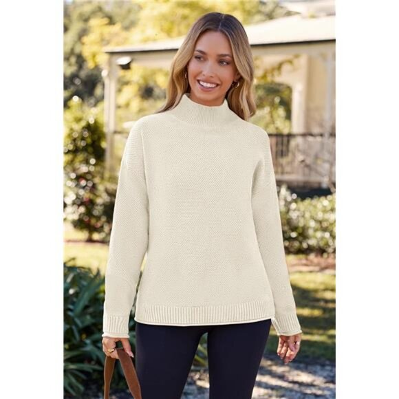 Women Turtleneck Sweater Long Sleeve Chunky Knit Pullover Cozy Fall Winter Top - Picture 2 of 7